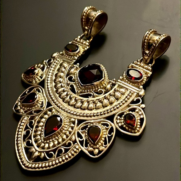 Sterling shield pendant with bezel-set ruby gemstones - Picture 10 of 10